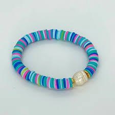 Heishi Aqua Rainbow Stripe Mix Bracelet